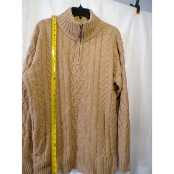 MSML25230502 Cable Knit 1/4 Zip Sweater XL Beige Men's Mock Neck Knit - Picture 6 of 7